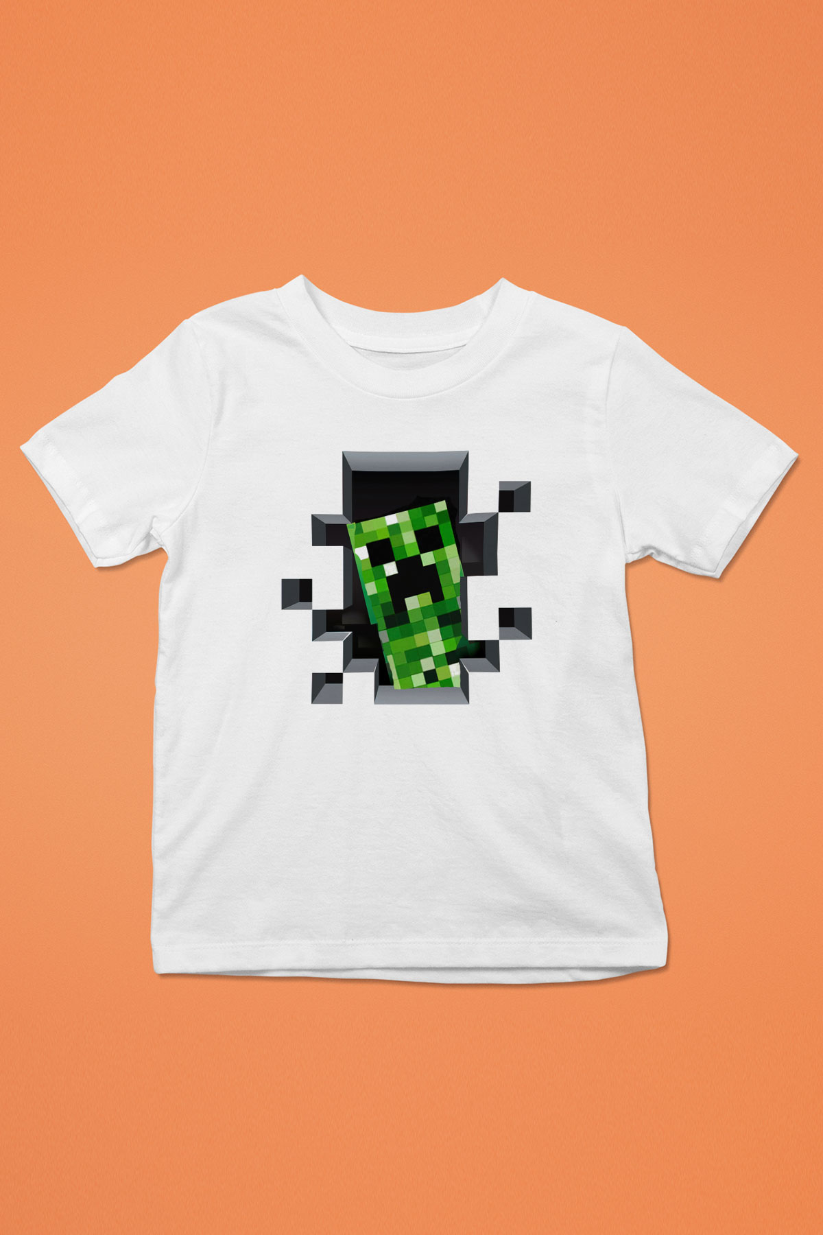 Minecraft Baskılı Beyaz Unisex Çocuk Tişört