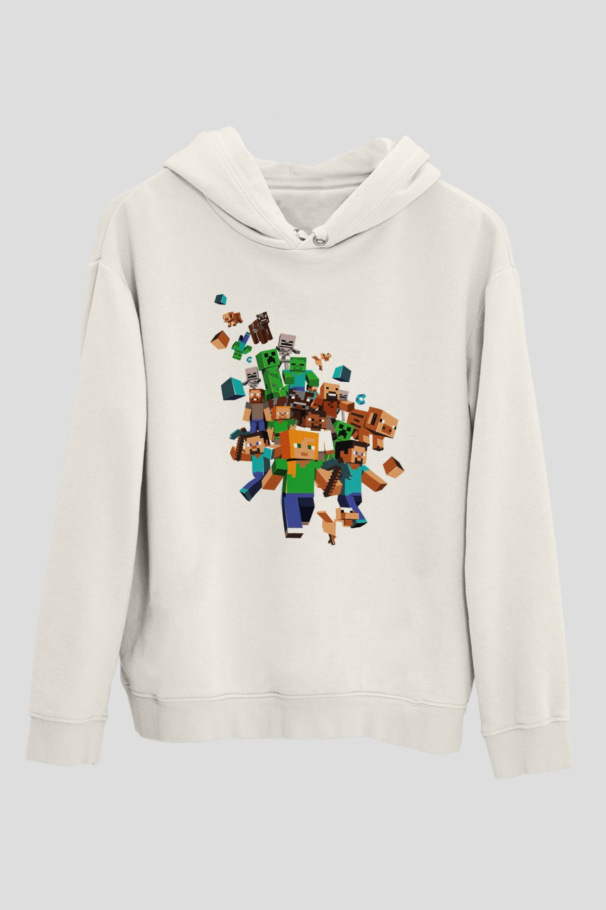 Minecraft Beyaz Unisex Hoodie