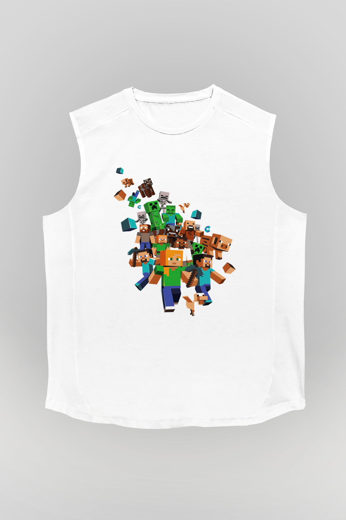 Minecraft Beyaz Unisex Kolsuz Tişört
