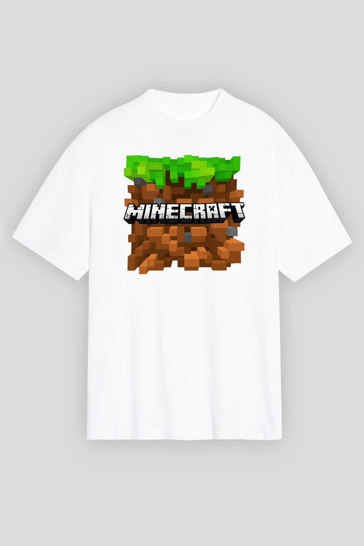Minecraft Beyaz Unisex Oversize Tişört T-Shirt