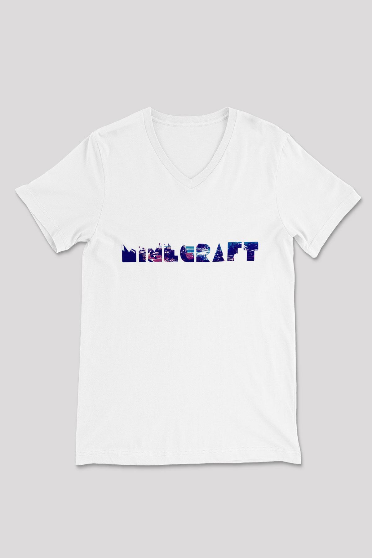 Minecraft Beyaz Unisex  V Yaka Tişört