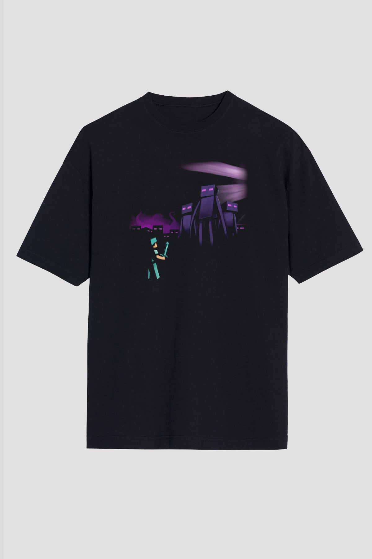 Minecraft Siyah Unisex Oversize Tişört T-Shirt