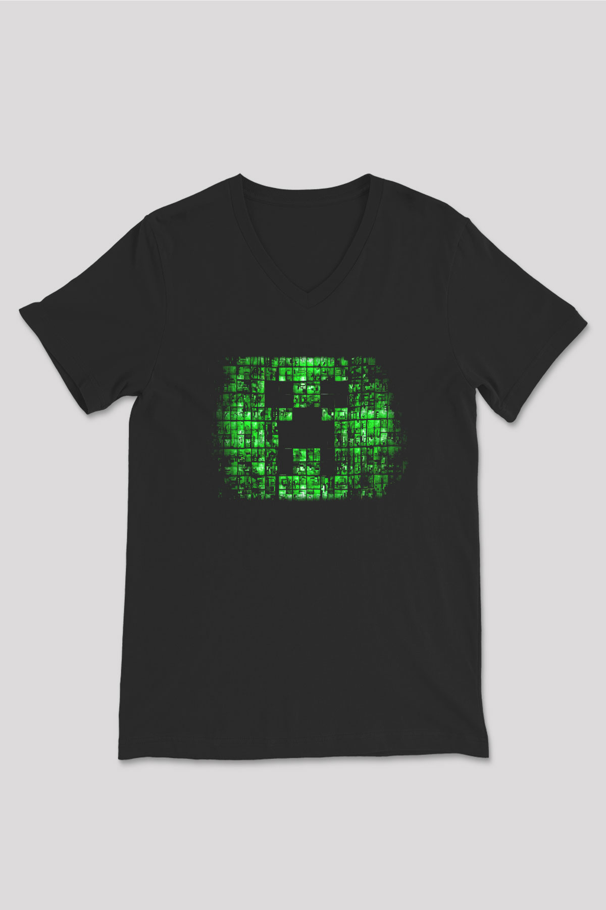Minecraft Siyah Unisex V Yaka Tişört