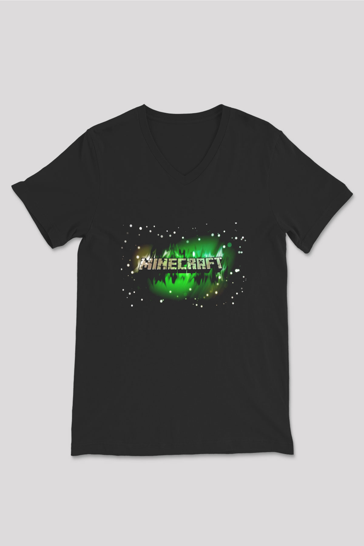 Minecraft Siyah Unisex V Yaka Tişört T-Shirt