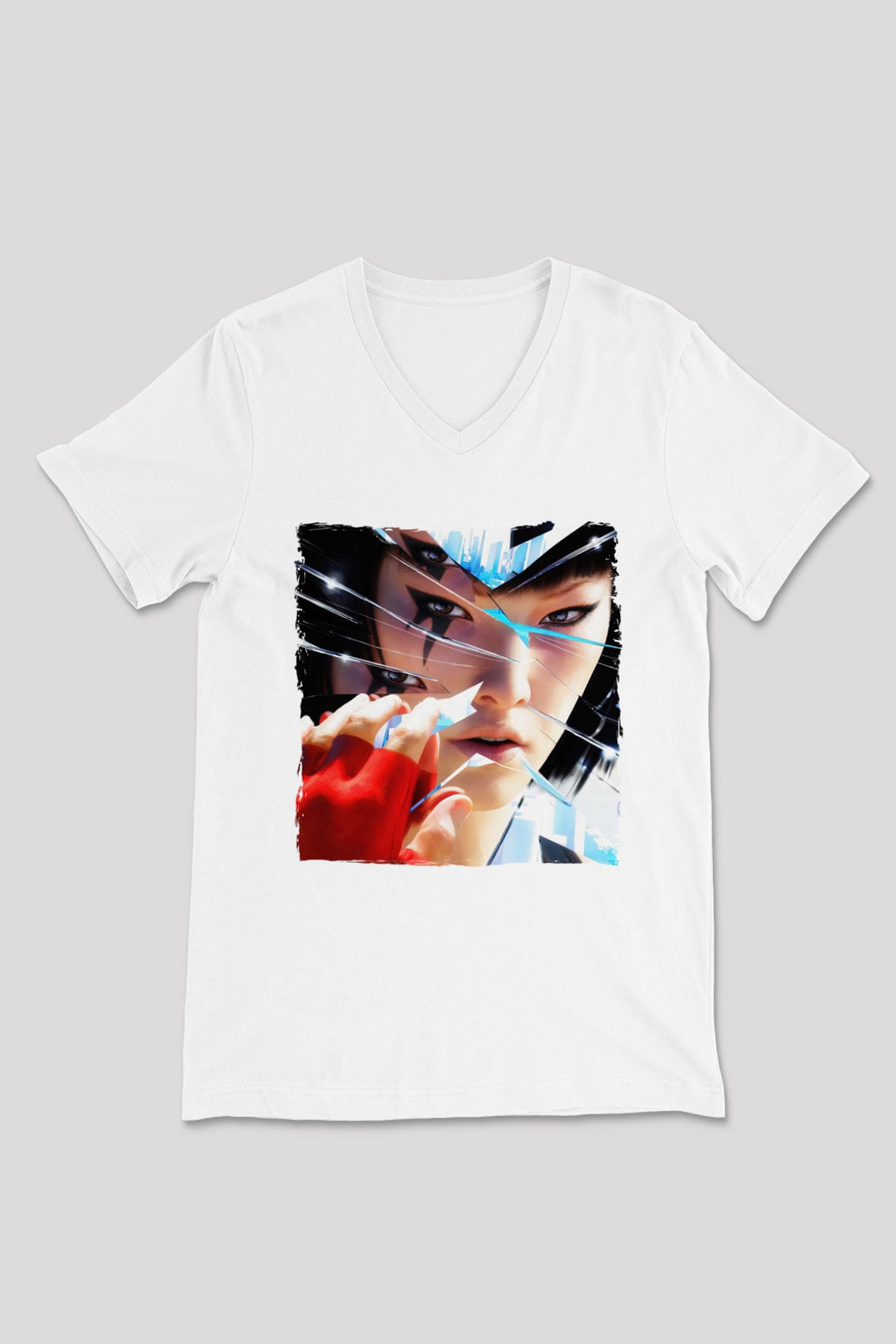 Mirror's Edge Beyaz Unisex V Yaka Tişört