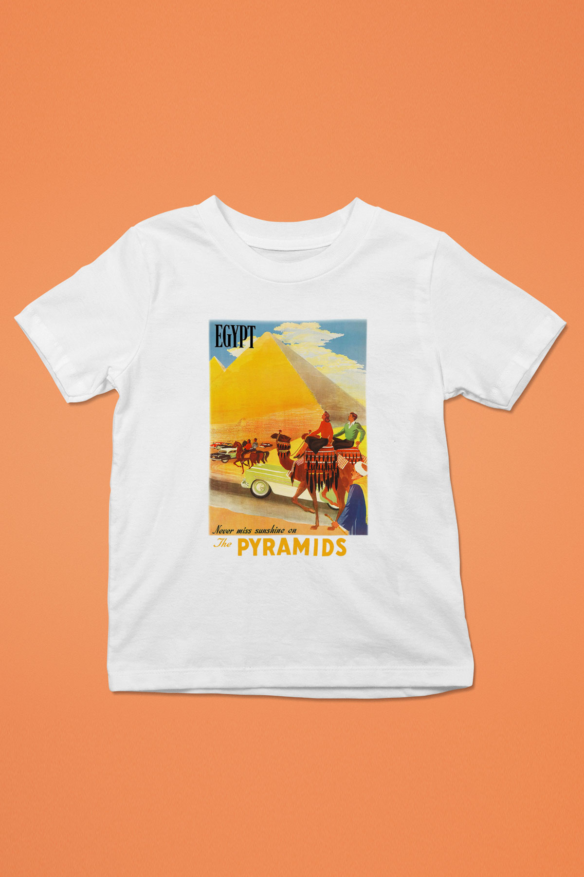 Mısır Piramitleri Baskılı Beyaz Unisex Çocuk Tişört
