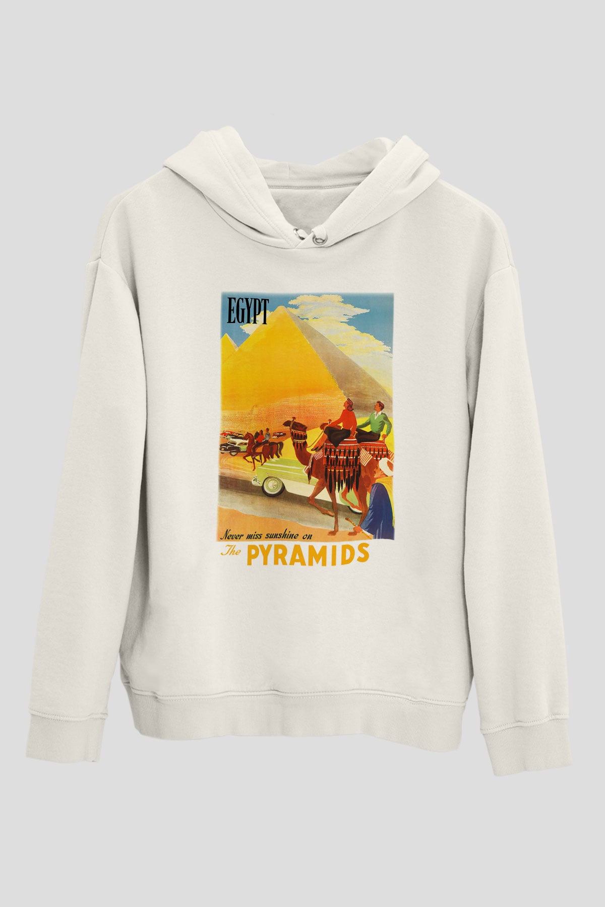 Mısır Piramitleri Beyaz Unisex Kapşonlu Sweatshirt