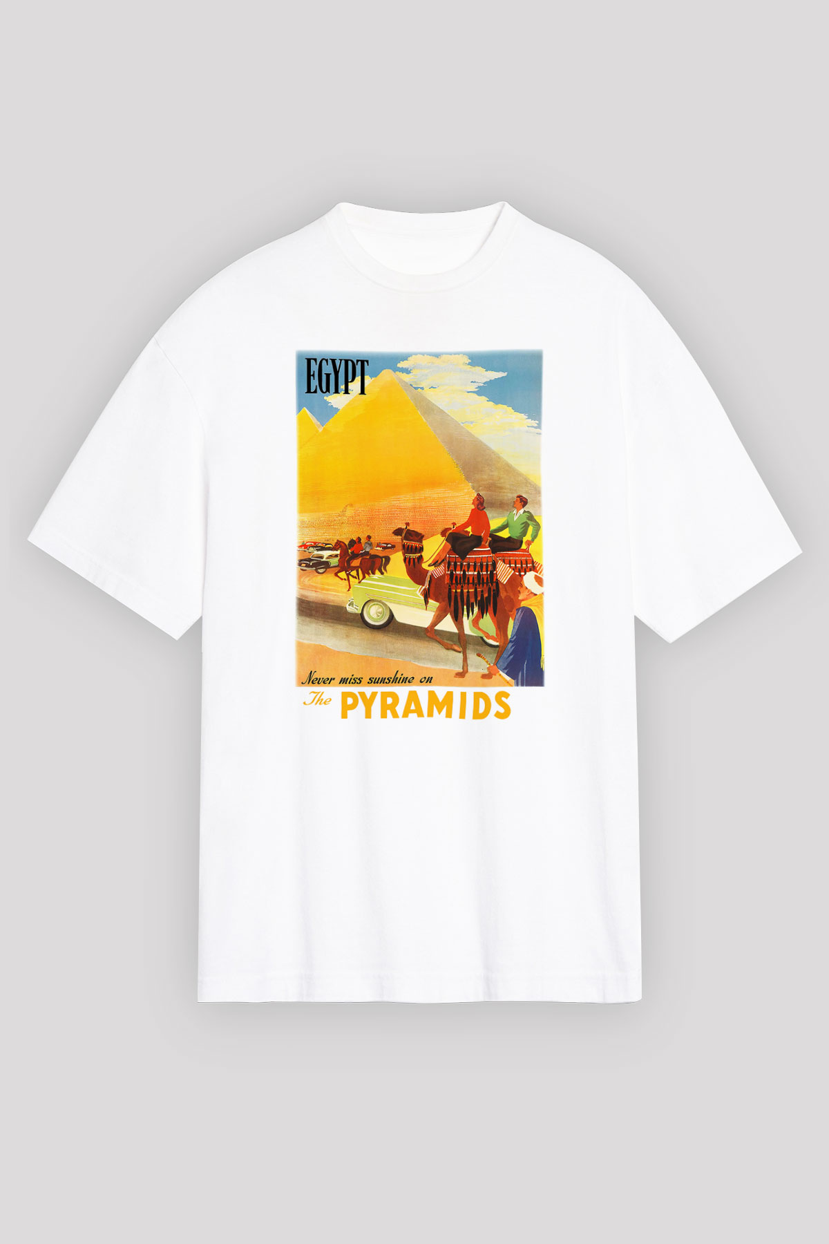 Mısır Piramitleri Beyaz Unisex Oversize Tişört T-Shirt