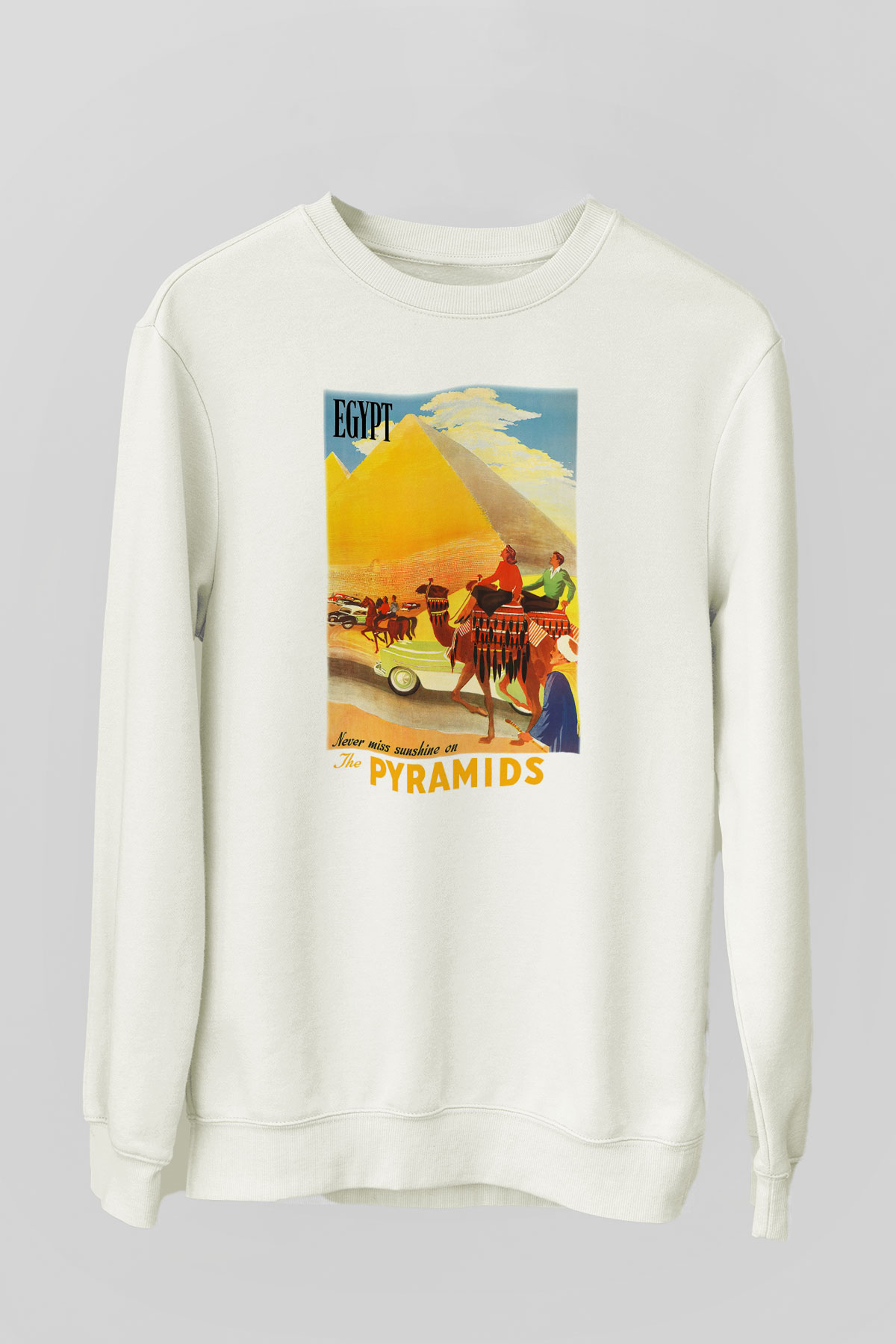 Mısır Piramitleri Beyaz Unisex Sweatshirt