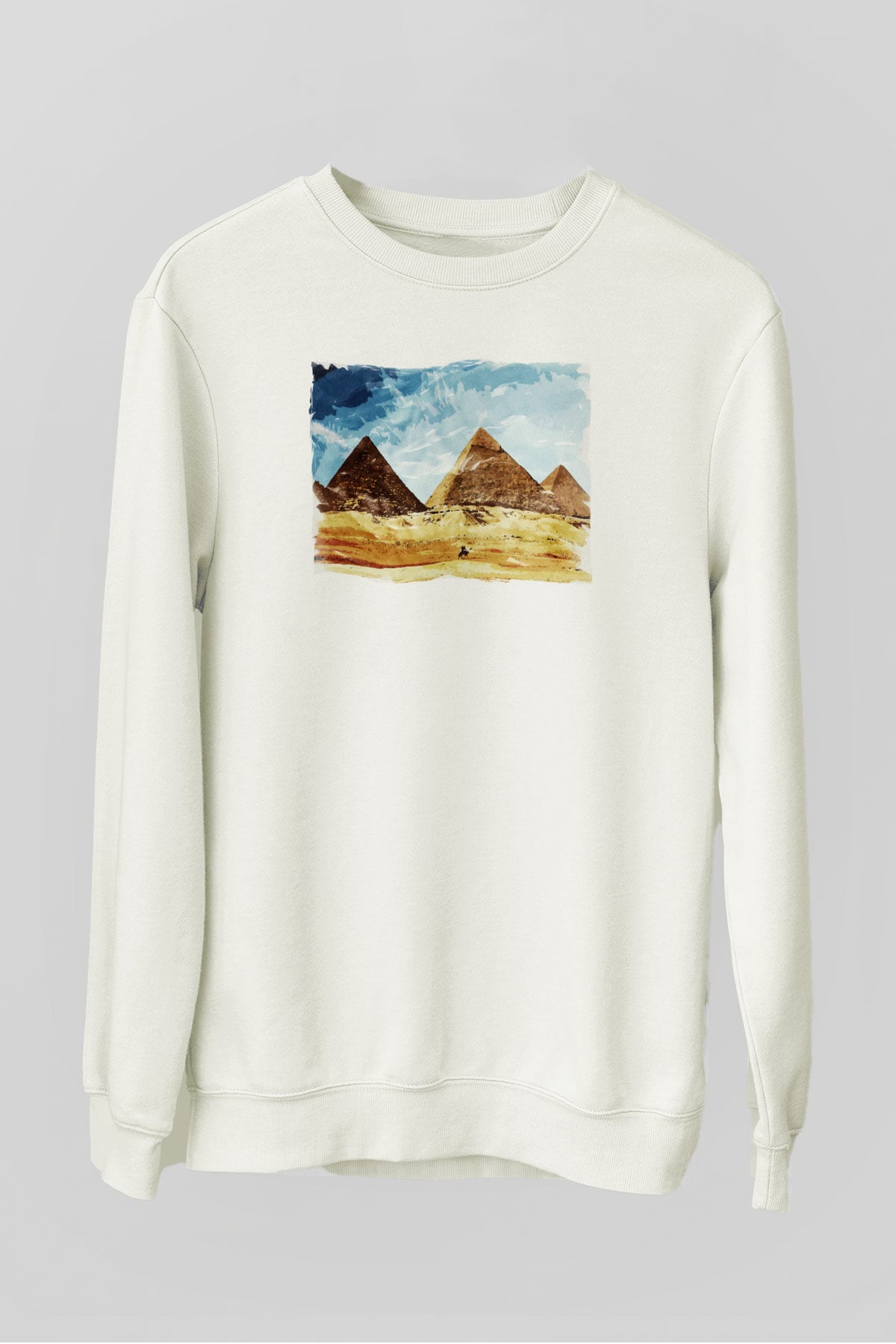 Mısır Piramitleri Beyaz Unisex Sweatshirt