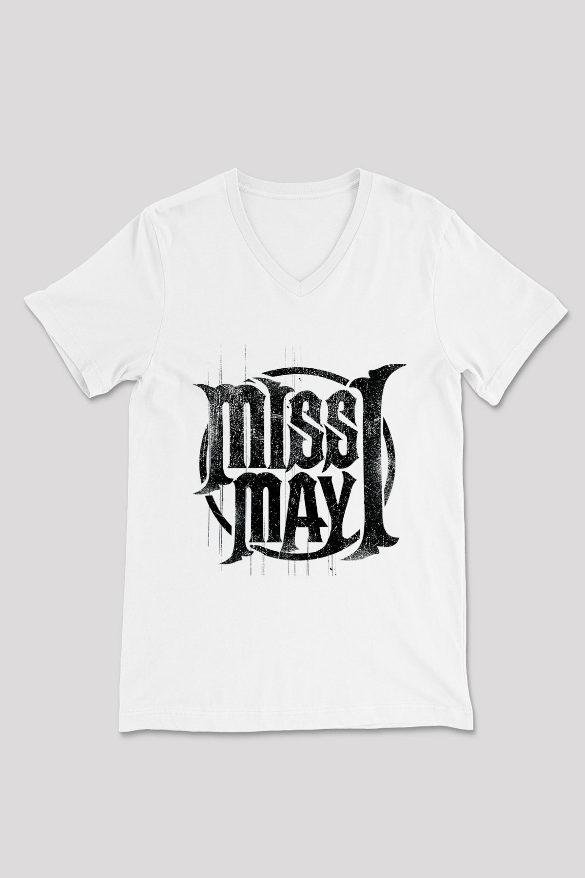 Miss May I Beyaz Unisex V Yaka Tişört T-Shirt