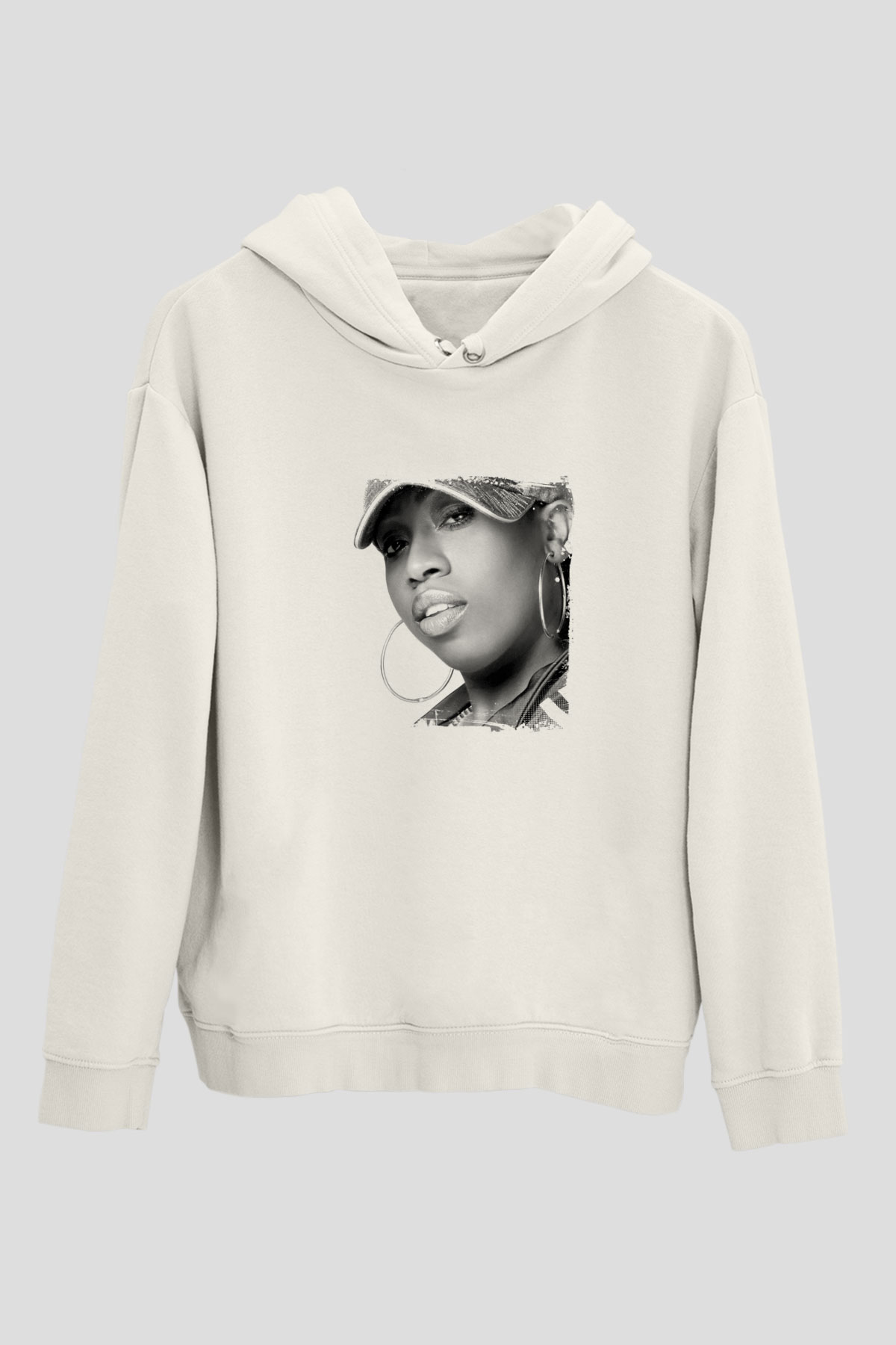 Missy Elliott Baskılı Unisex Beyaz Kapüşonlu Sweatshirt