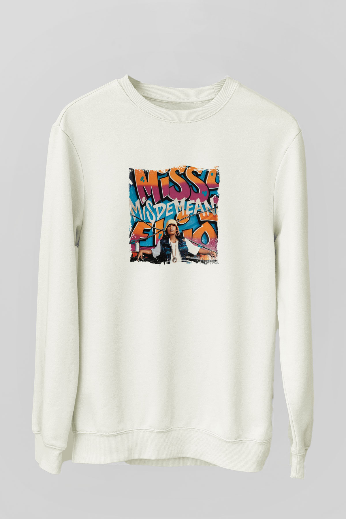 Missy Elliott Baskılı Unisex Beyaz Sweatshirt