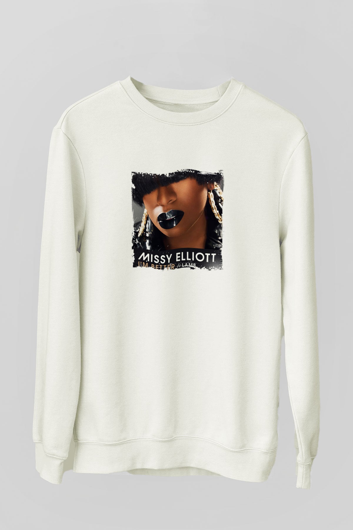 Missy Elliott Baskılı Unisex Beyaz Sweatshirt