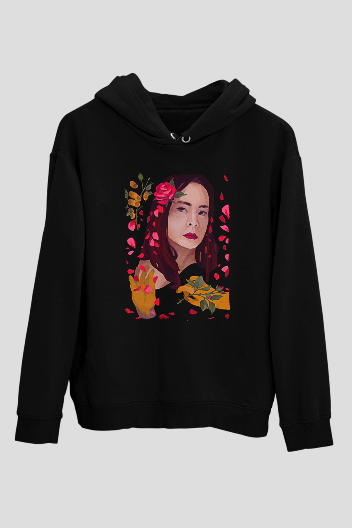 Mitski Baskılı Baskılı Unisex Siyah Hoodie