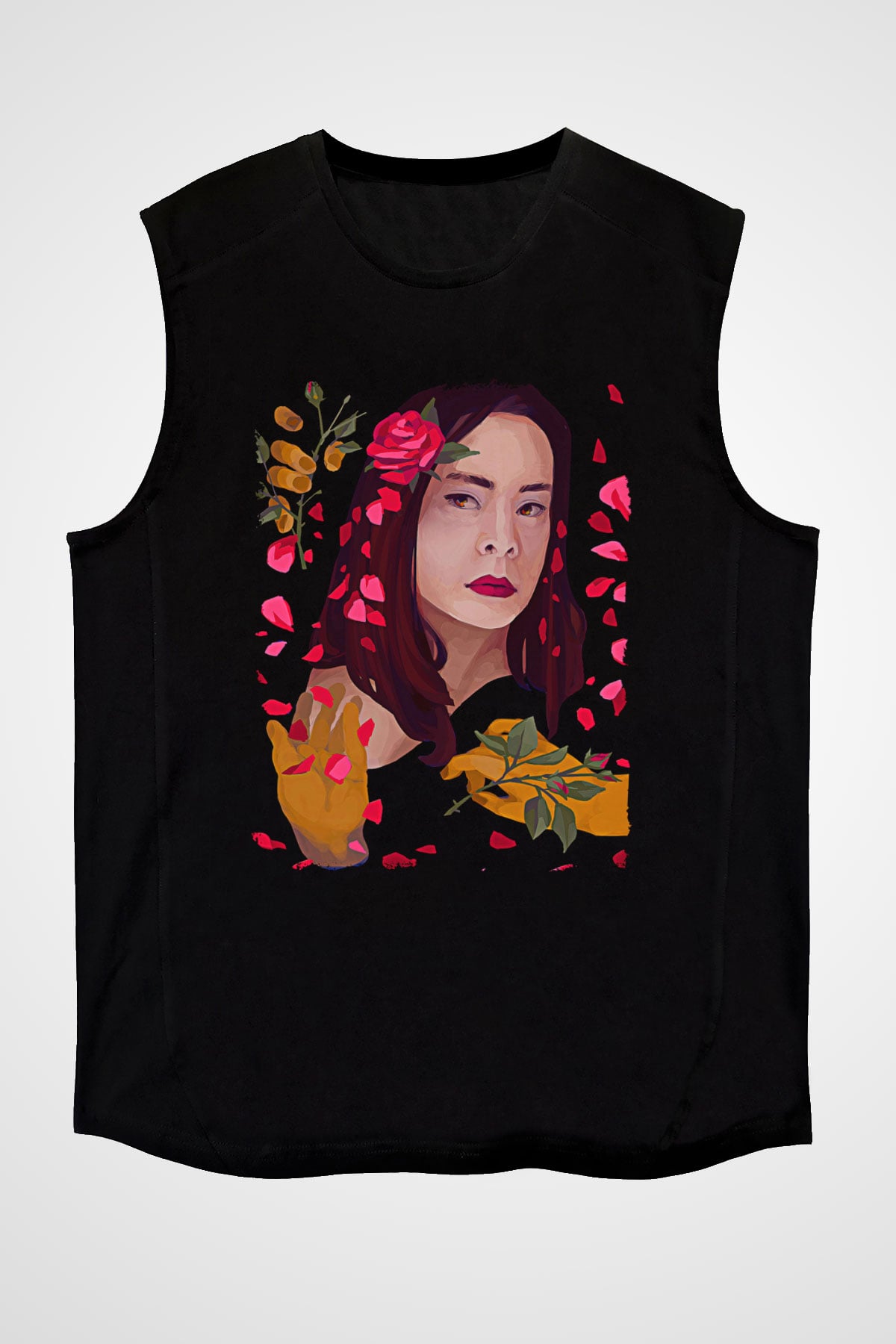 Mitski Baskılı Baskılı Unisex Siyah Kolsuz Tişört - Tshirt