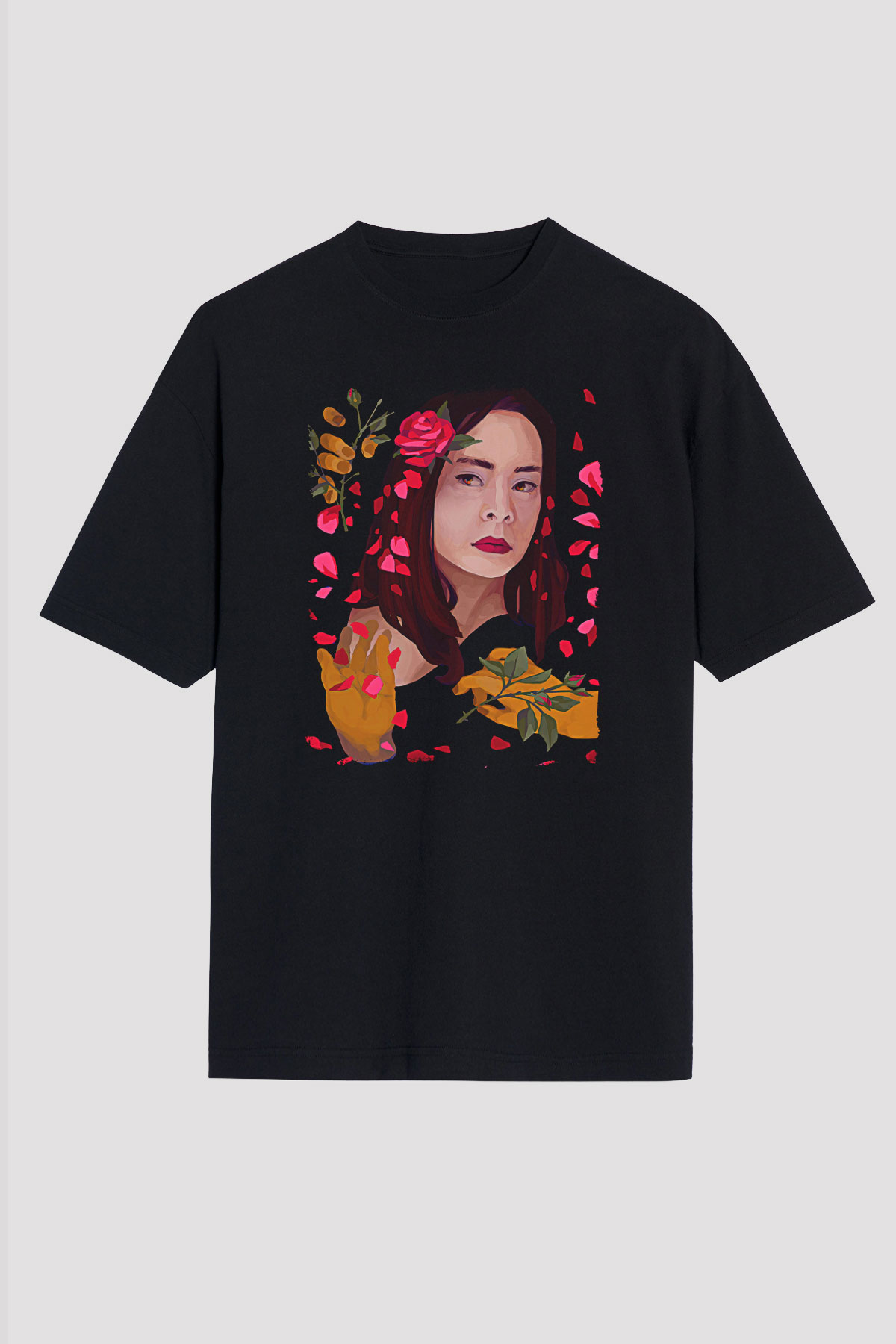 Mitski Baskılı Baskılı Unisex Siyah Oversize Tişört - Tshirt