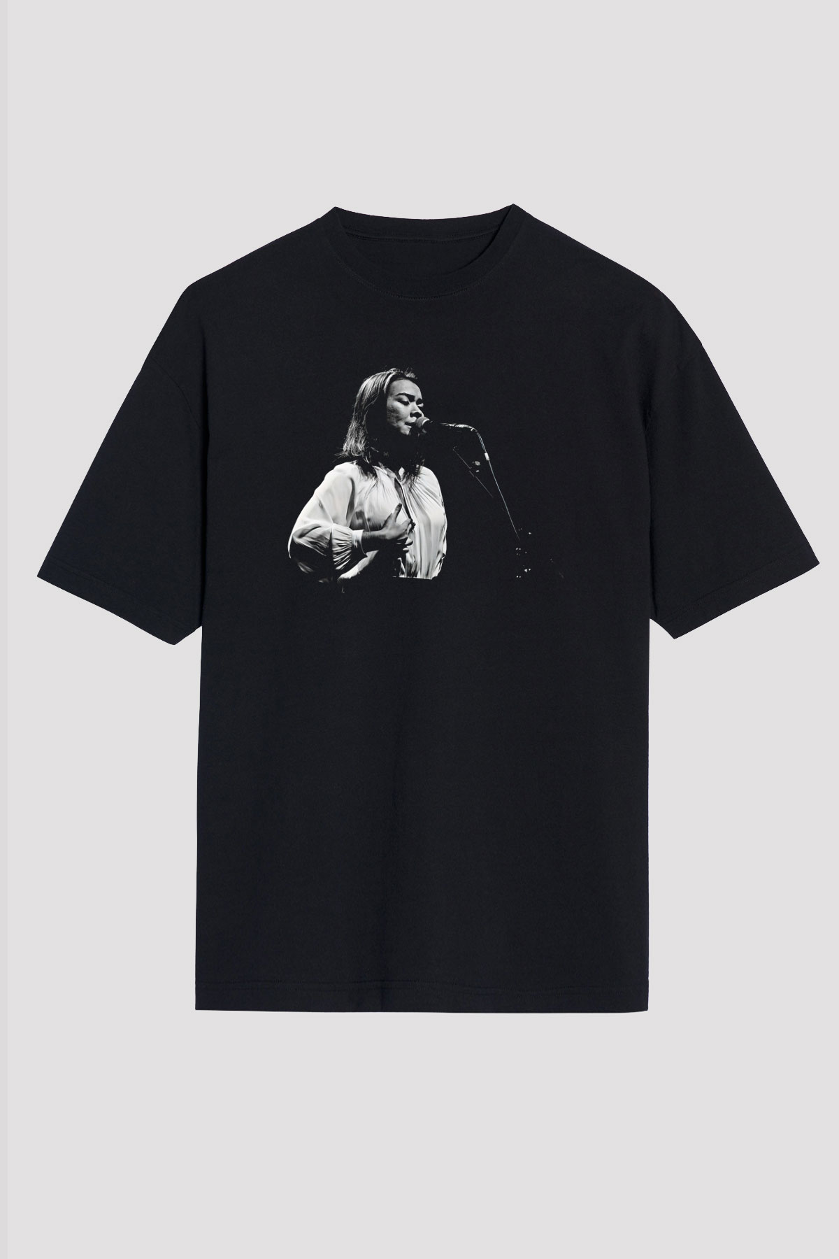 Mitski Baskılı Baskılı Unisex Siyah Oversize Tişört - Tshirt