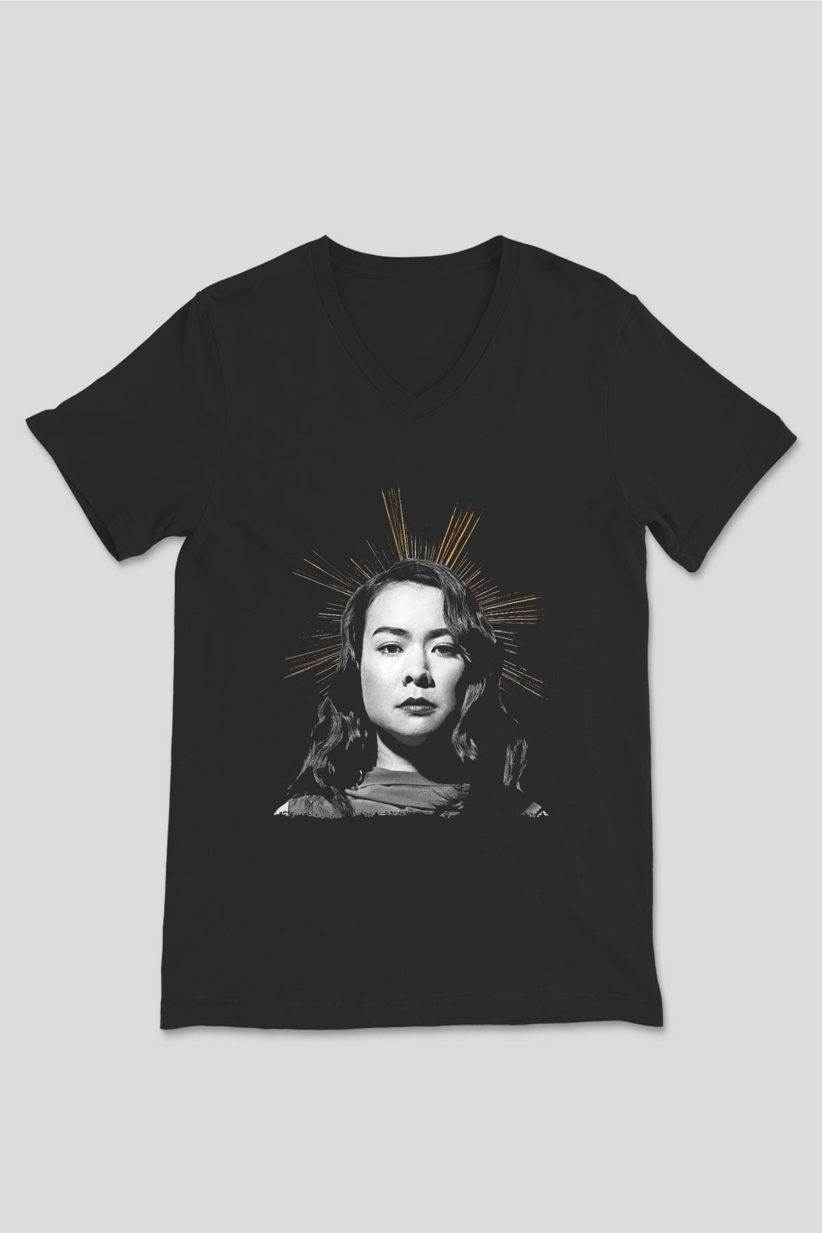 Mitski Baskılı Baskılı Unisex Siyah V Yaka Tişört - Tshirt
