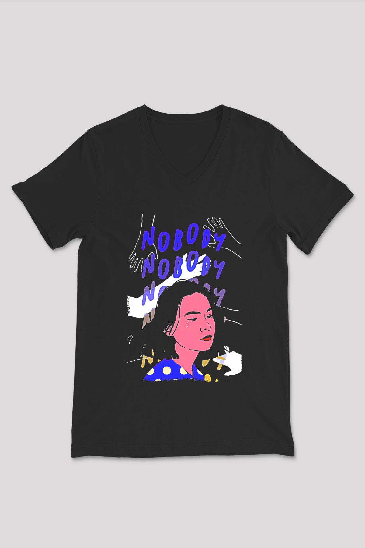 Mitski Baskılı Baskılı Unisex Siyah V Yaka Tişört - Tshirt
