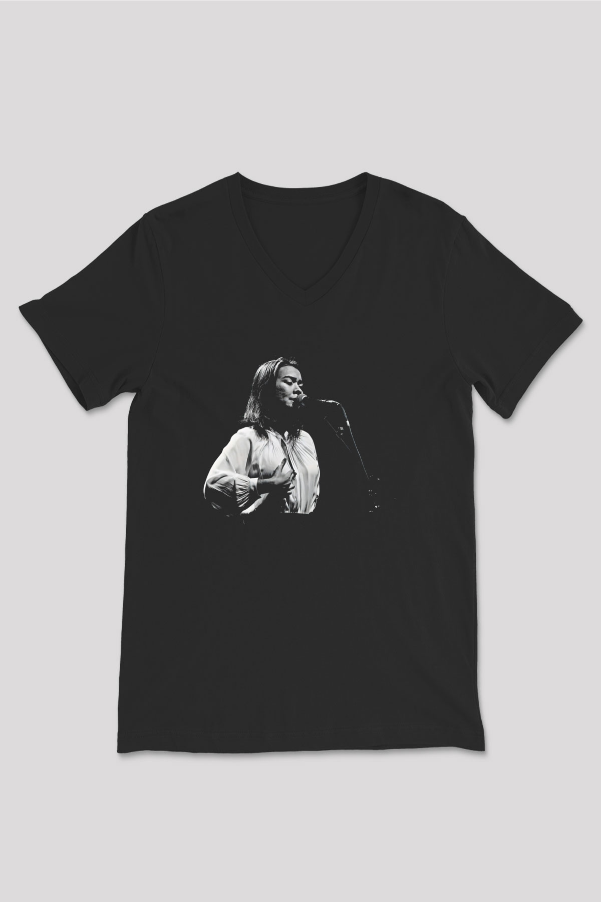 Mitski Baskılı Baskılı Unisex Siyah V Yaka Tişört - Tshirt
