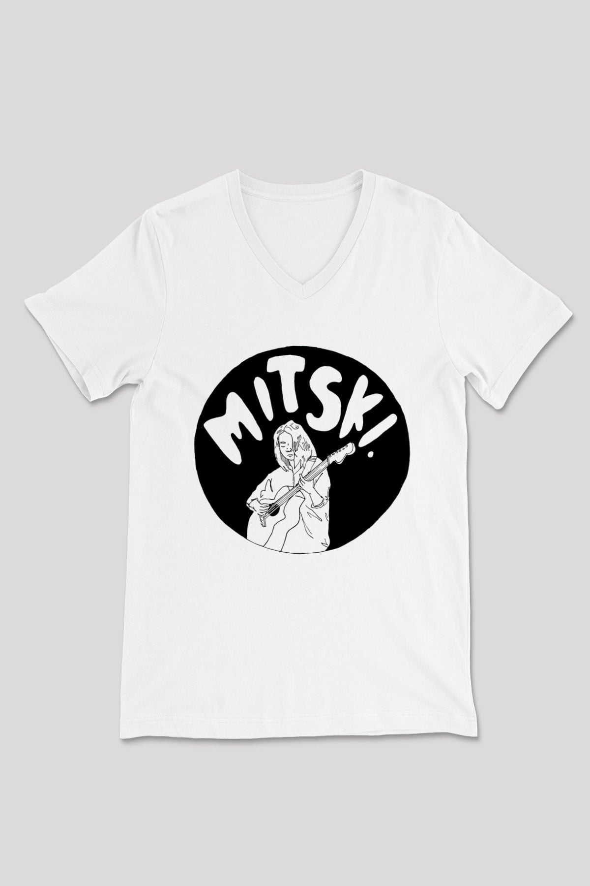Mitski Baskılı Beyaz Unisex V Yaka Tişört - Tshirt