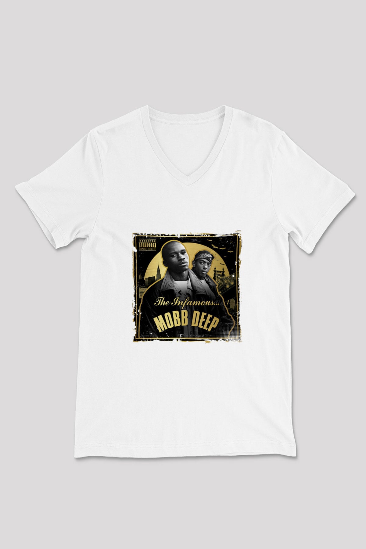 Mobb Deep Baskılı Beyaz V Yaka Unisex Tişört