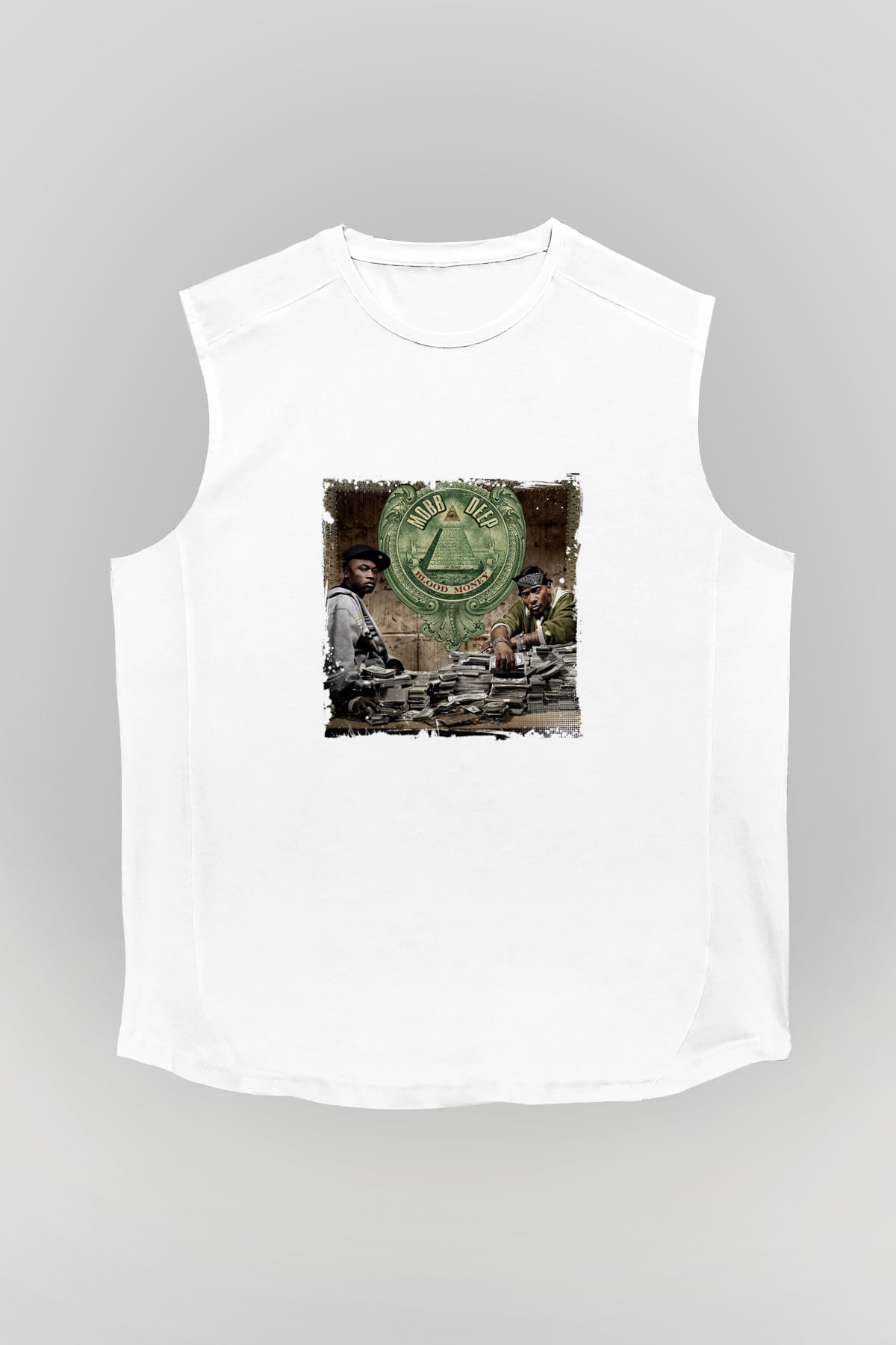 Mobb Deep Baskılı Unisex Beyaz Kolsuz Tişört