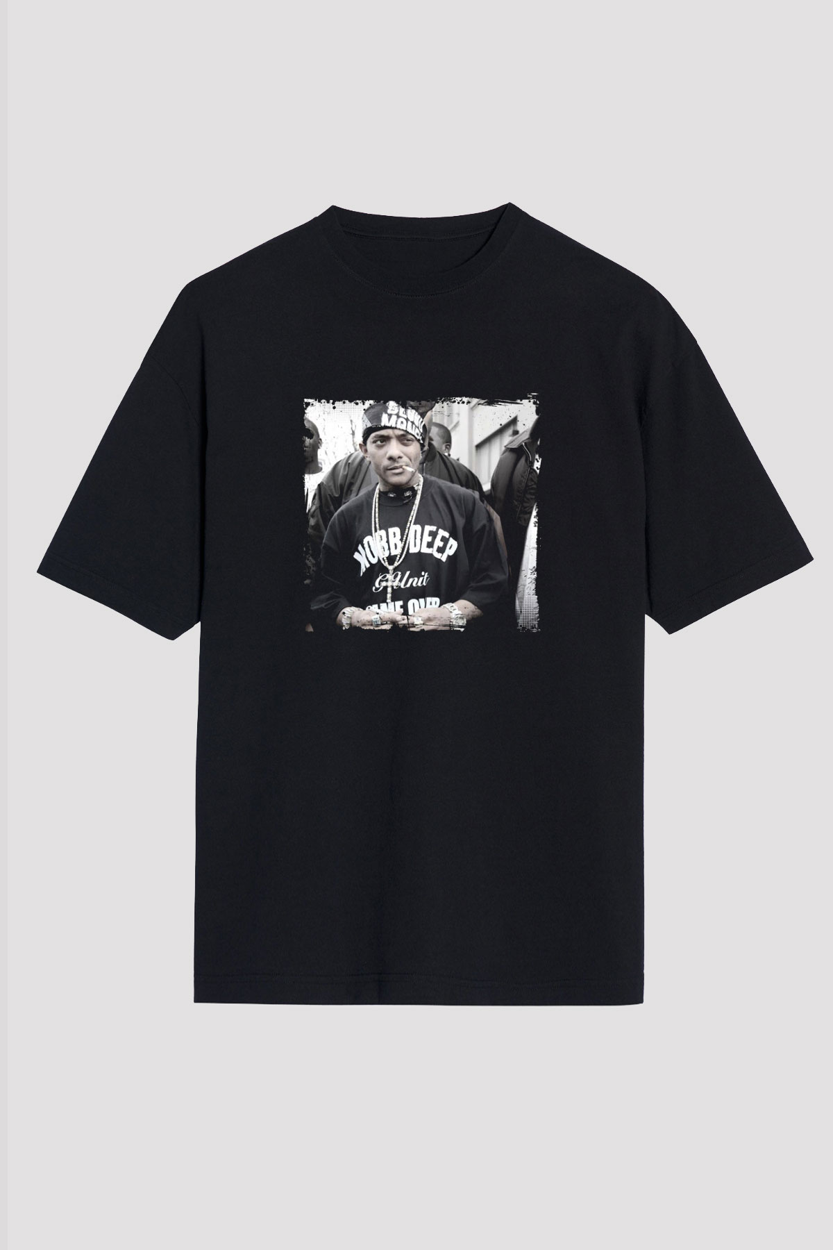 Mobb Deep Baskılı Unisex Oversize Siyah Tişört