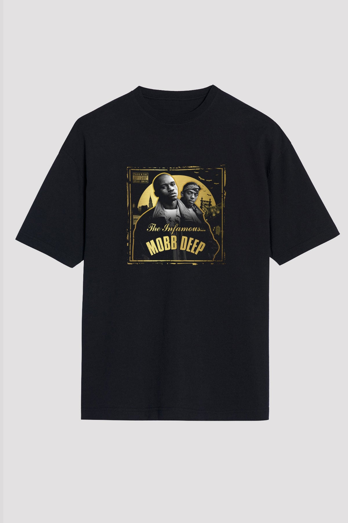 Mobb Deep Baskılı Unisex Oversize Siyah Tişört