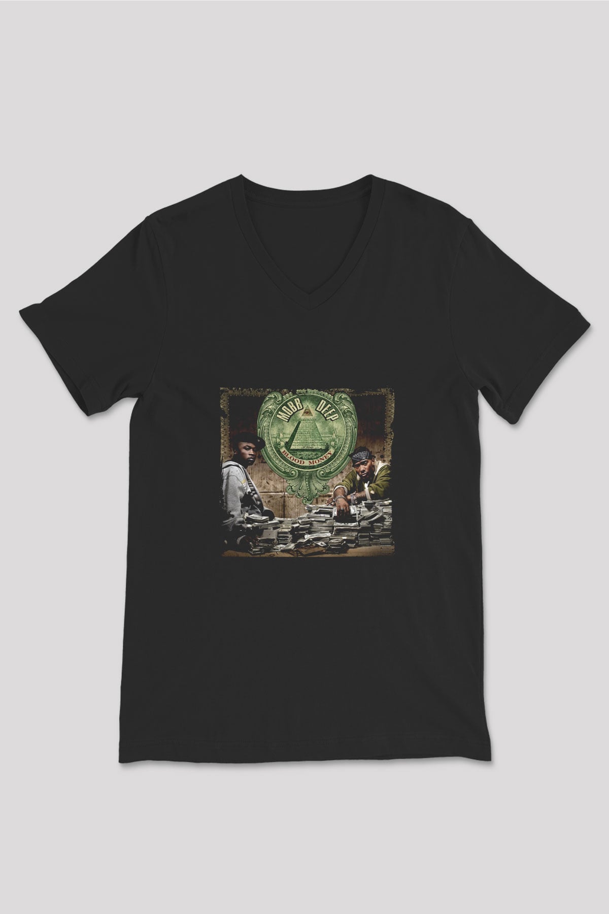 Mobb Deep Baskılı Unisex Siyah V Yaka Tişört