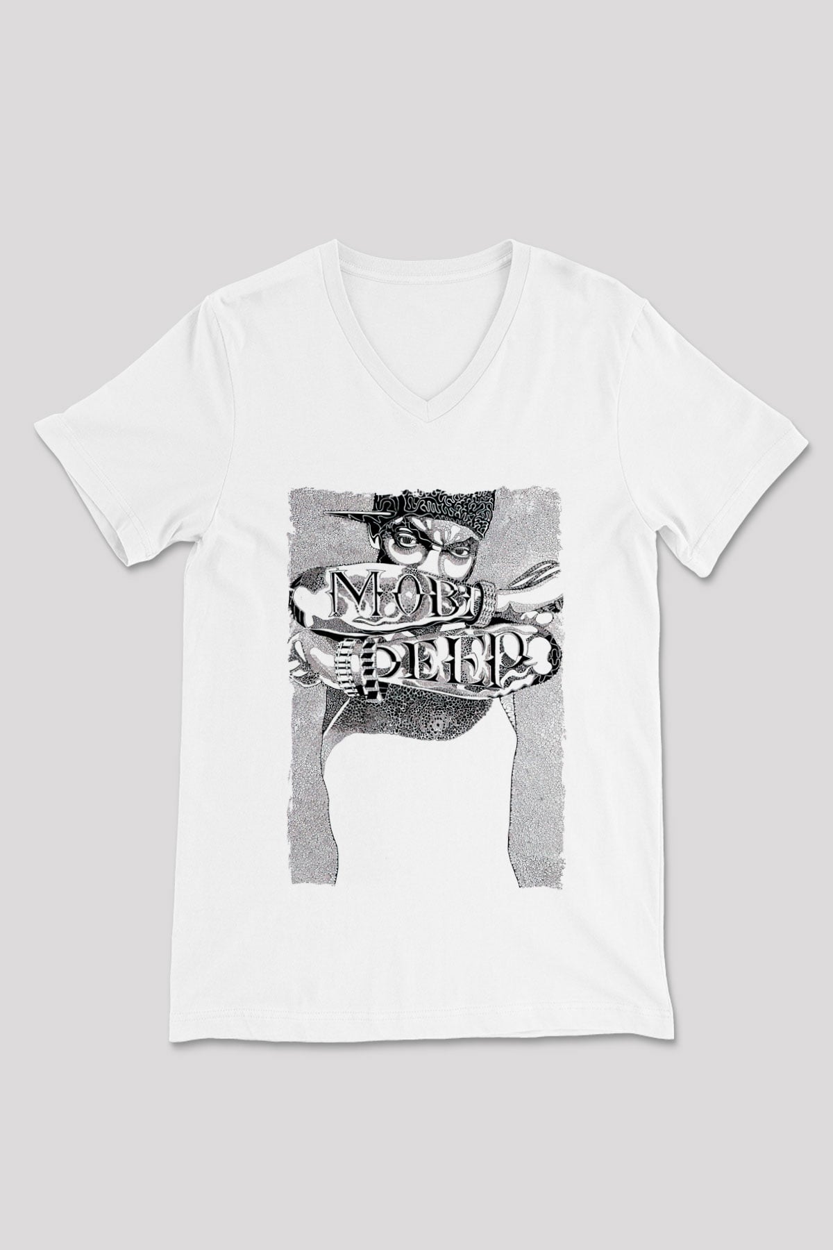 Mobb Deep Beyaz Unisex V Yaka Tişört