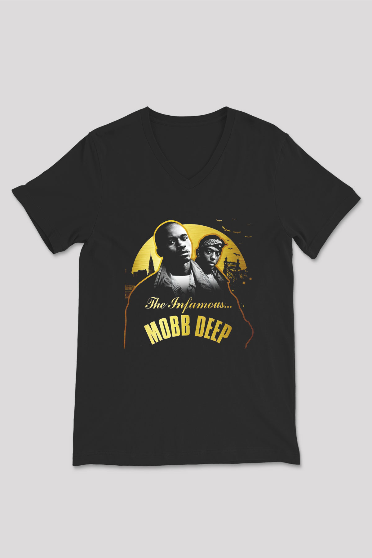 Mobb Deep Siyah Unisex V Yaka Tişört T-Shirt