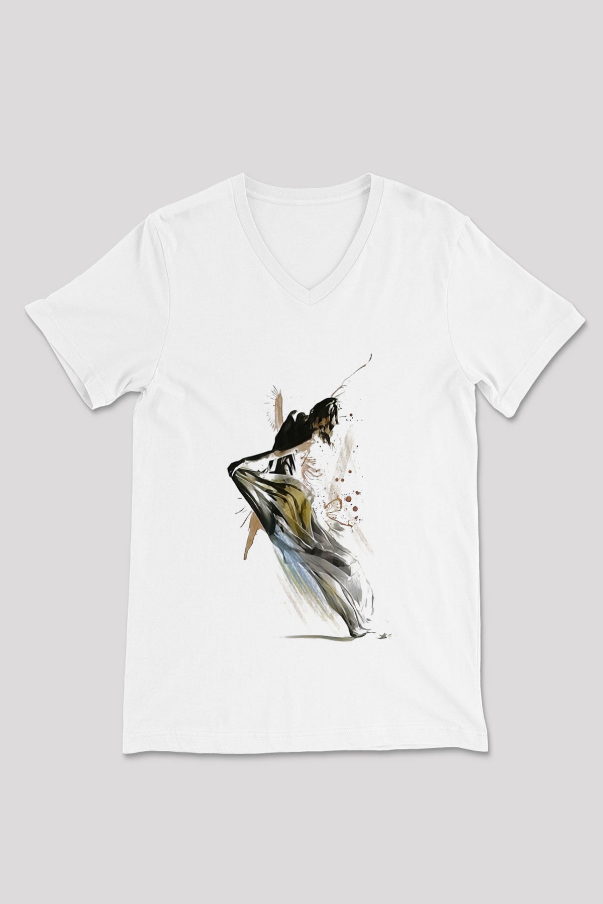 Modern Dans Beyaz Unisex V Yaka Tişört T-Shirt