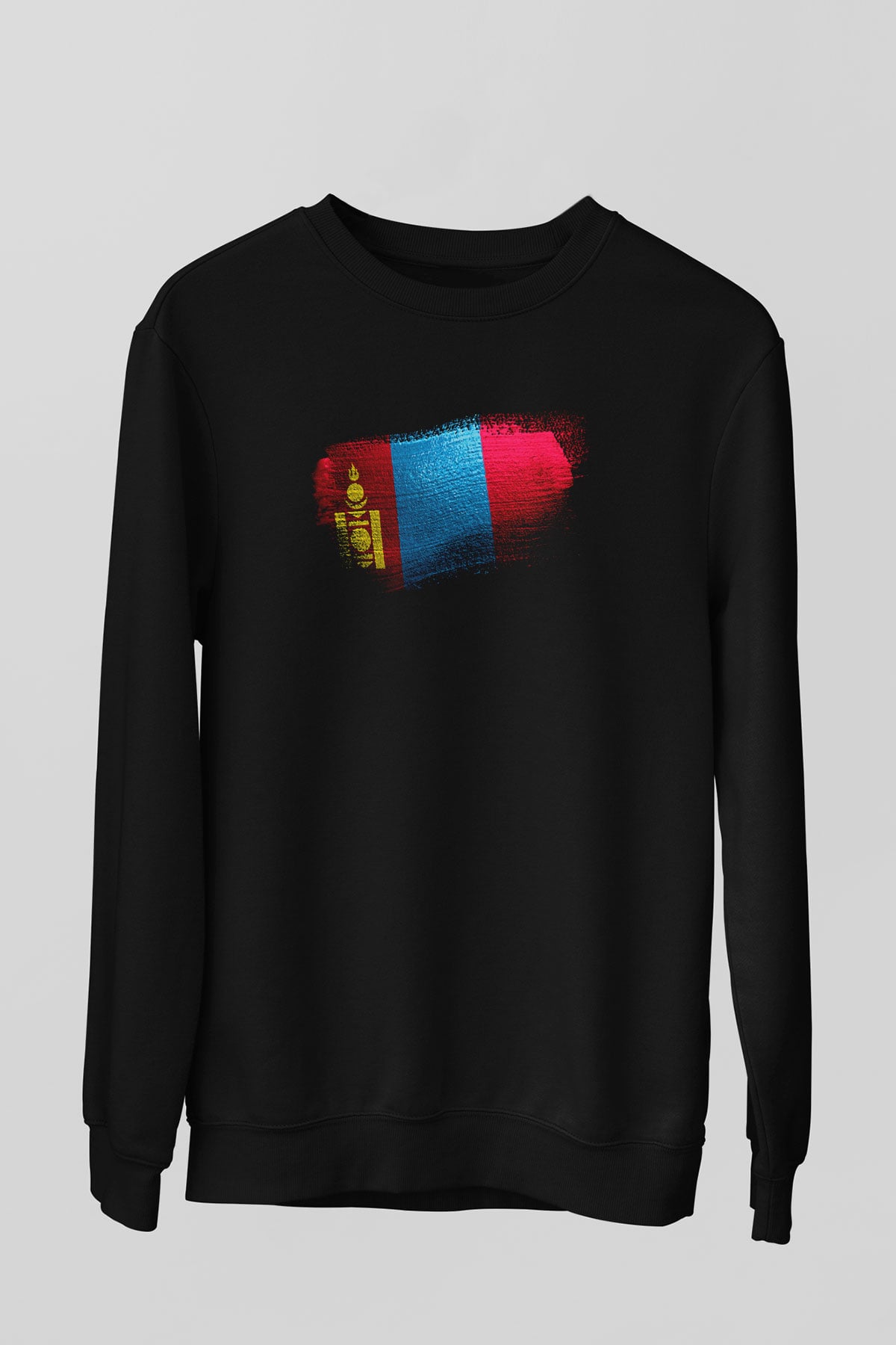 Moğolistan - Mongolia Bayrağı Baskılı Unisex Siyah Sweatshirt