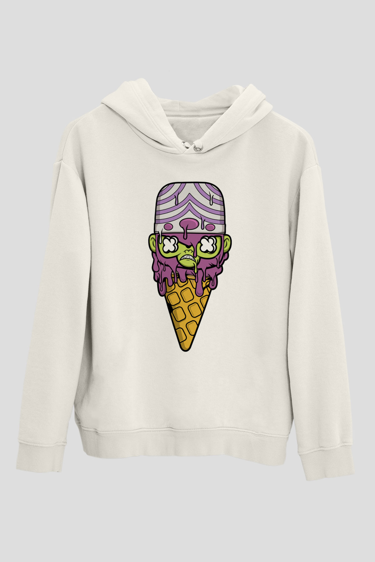 Mojo Jo Ice Cream Baskılı Beyaz Unisex Hoodie