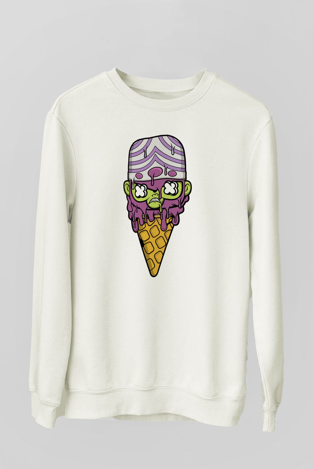 Mojo Jo Ice Cream Baskılı Beyaz Unisex Sweatshirt