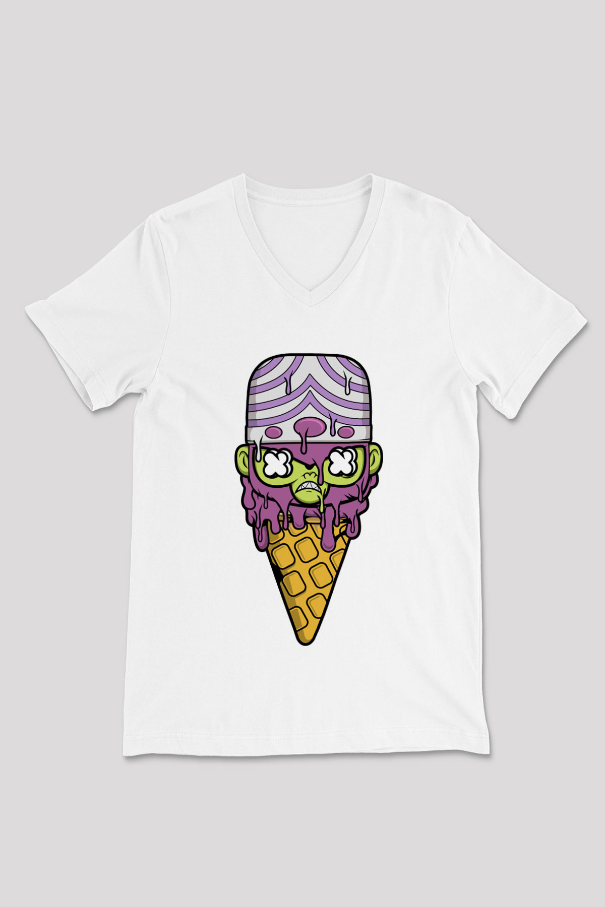Mojo Jo Ice Cream Baskılı Beyaz Unisex V Yaka Tişört