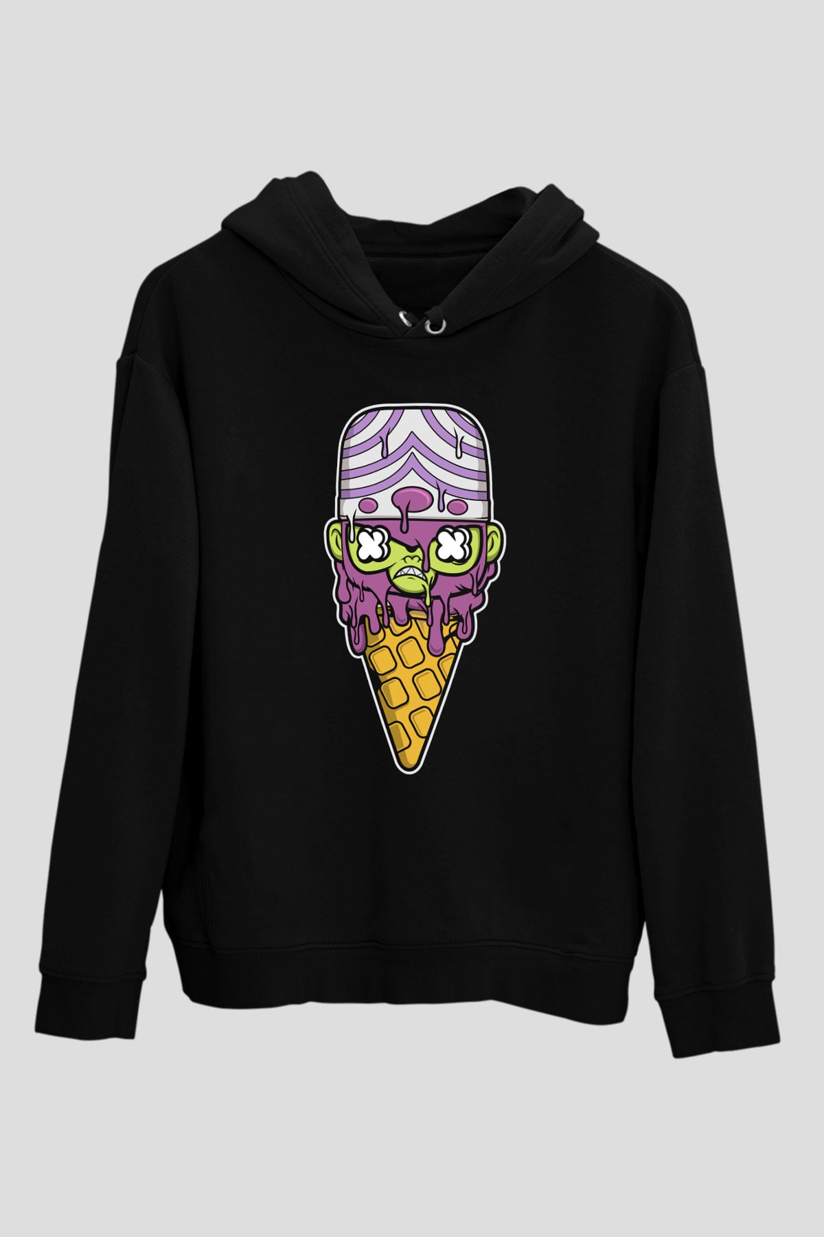 Mojo Jo Ice Cream Baskılı Siyah Unisex Hoodie