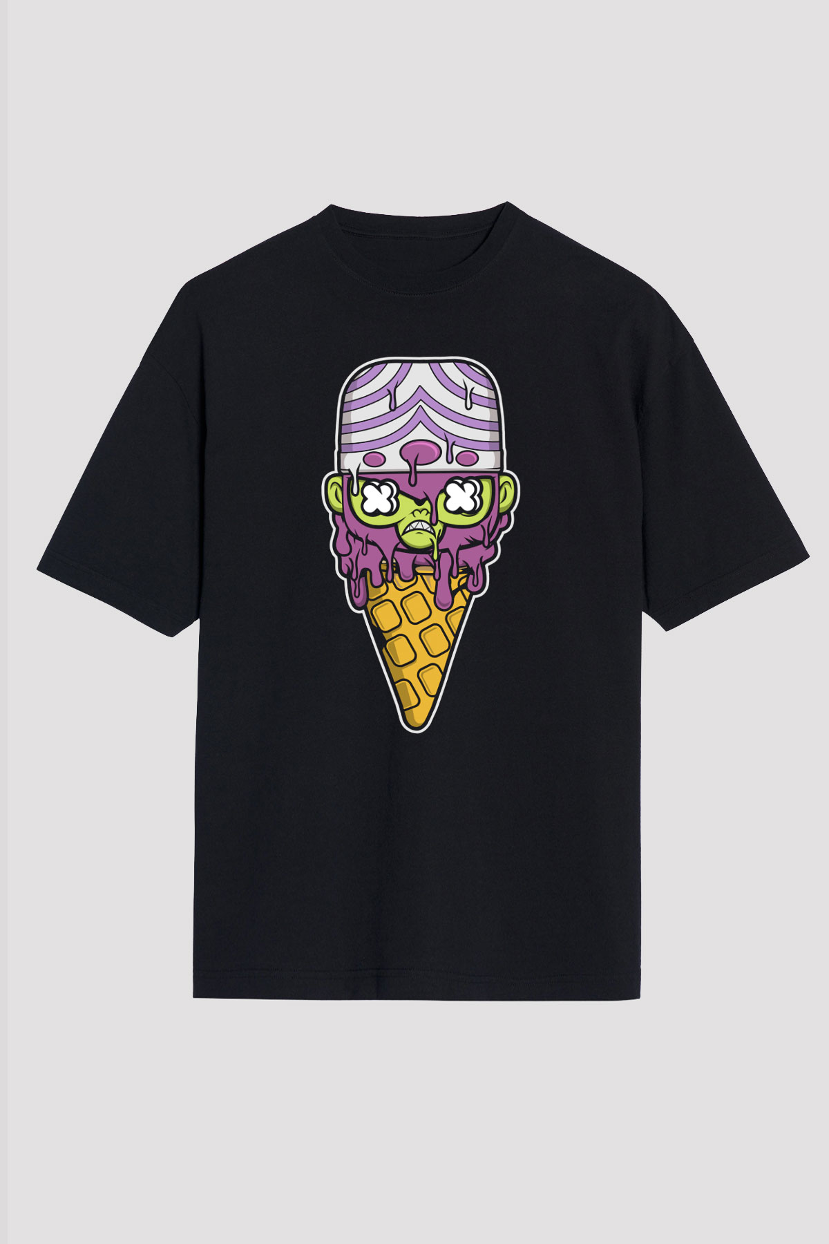Mojo Jo Ice Cream Baskılı Siyah Unisex Oversize Tişört