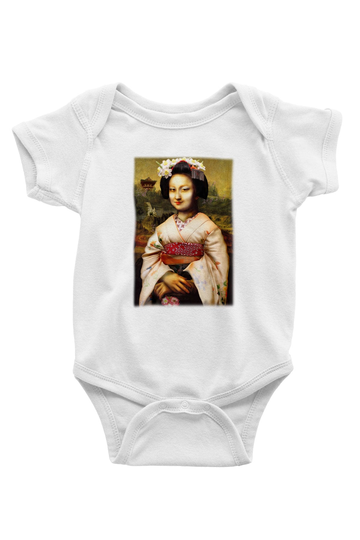 Mona Lisa Baskılı Beyaz Unisex Bebek Body - Zıbın