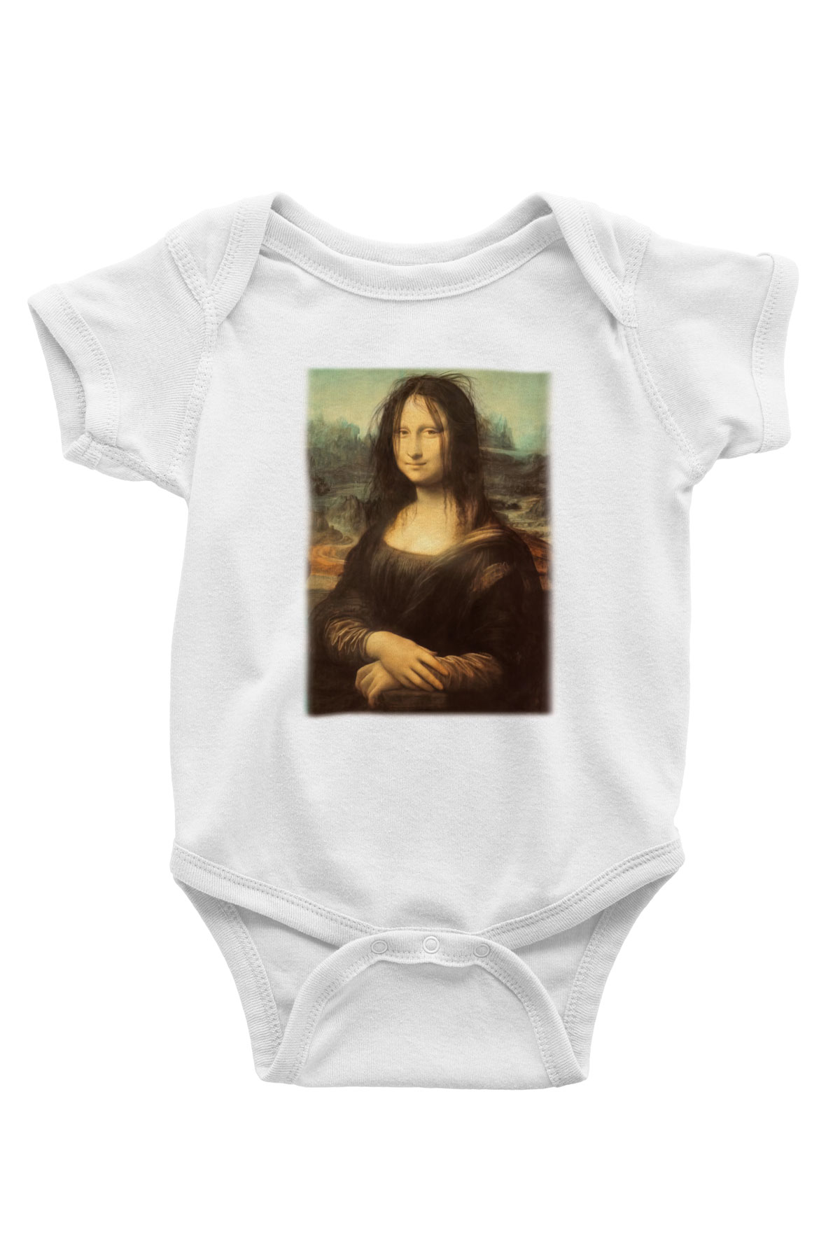 Mona Lisa Baskılı Beyaz Unisex Bebek Body - Zıbın