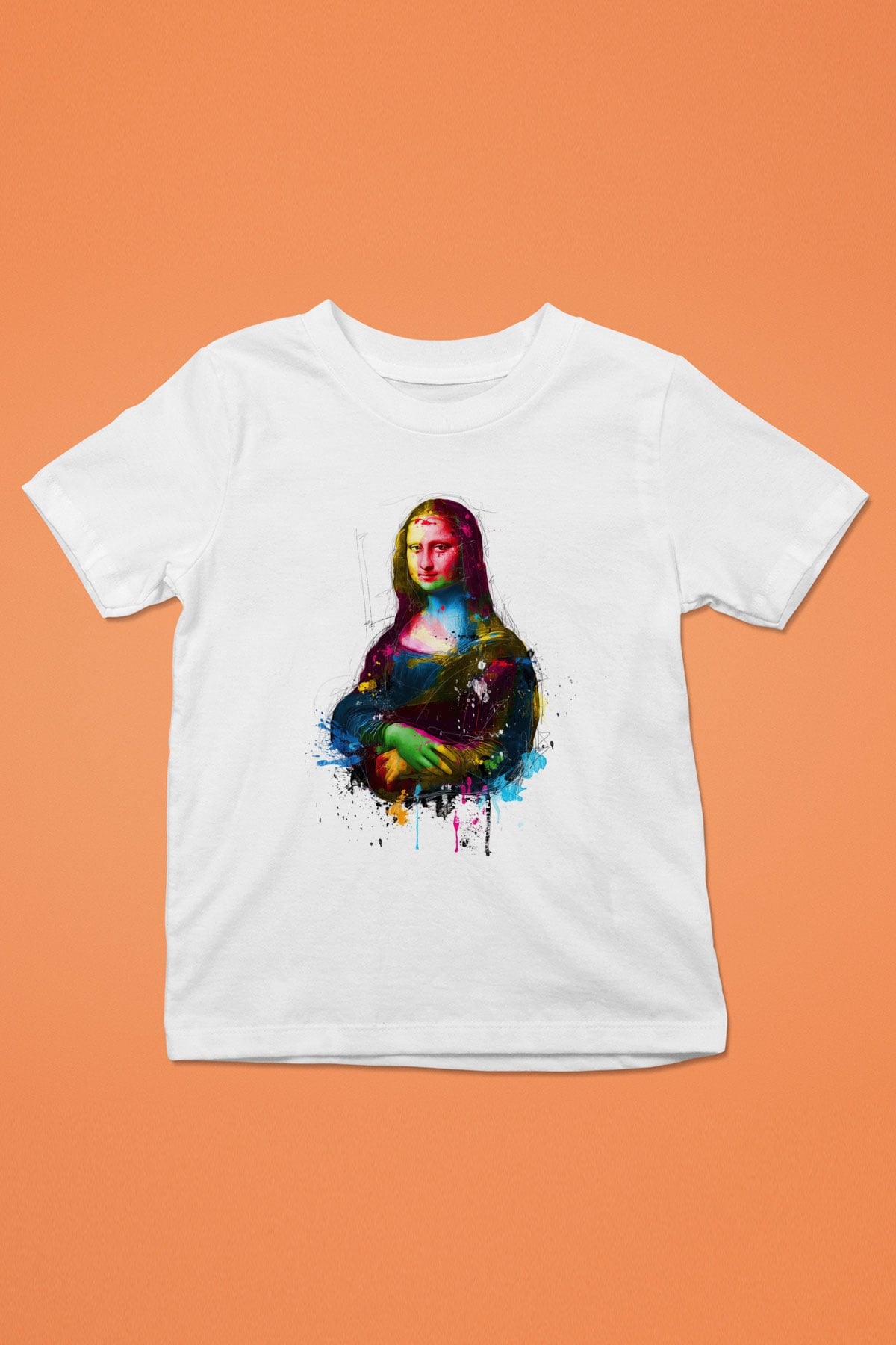 Mona Lisa Baskılı Beyaz Unisex Çocuk Tişört