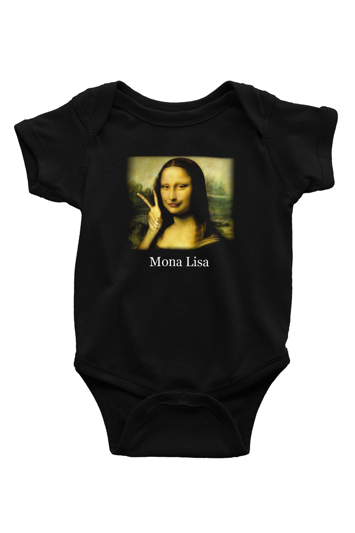 Mona Lisa Baskılı Siyah Bebek Body - Zıbın