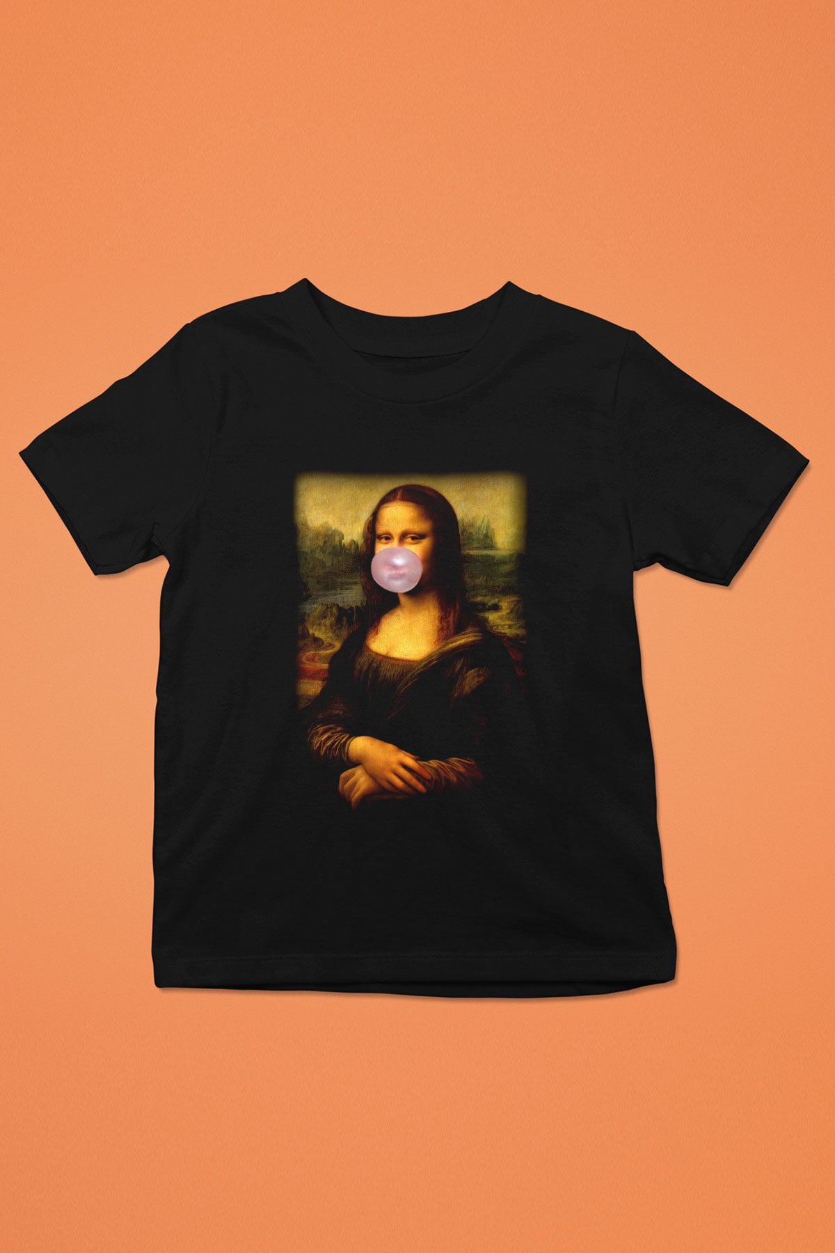Mona Lisa Baskılı Siyah Unisex Çocuk Tişört