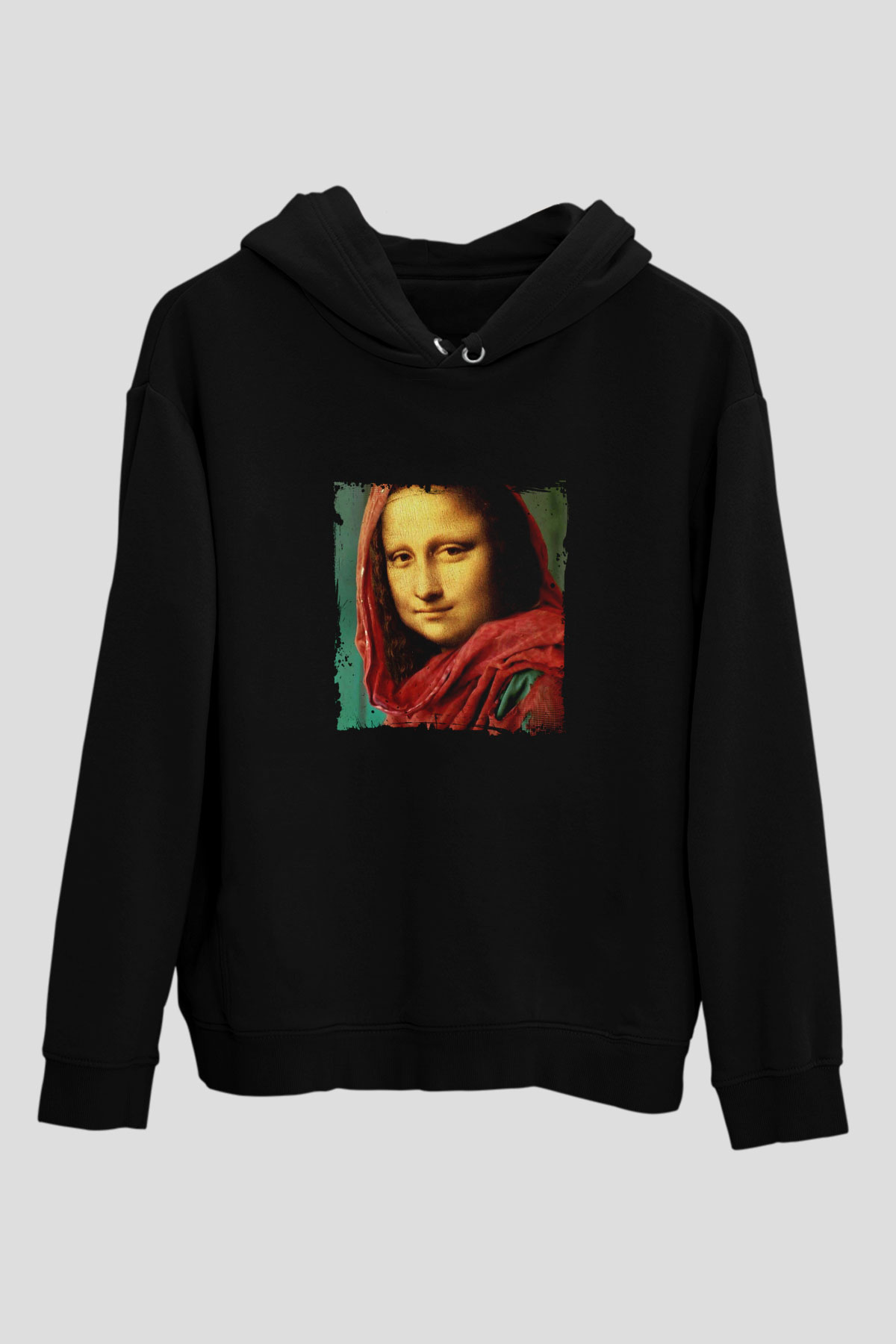 Mona Lisa Baskılı Unisex Siyah Hoodie