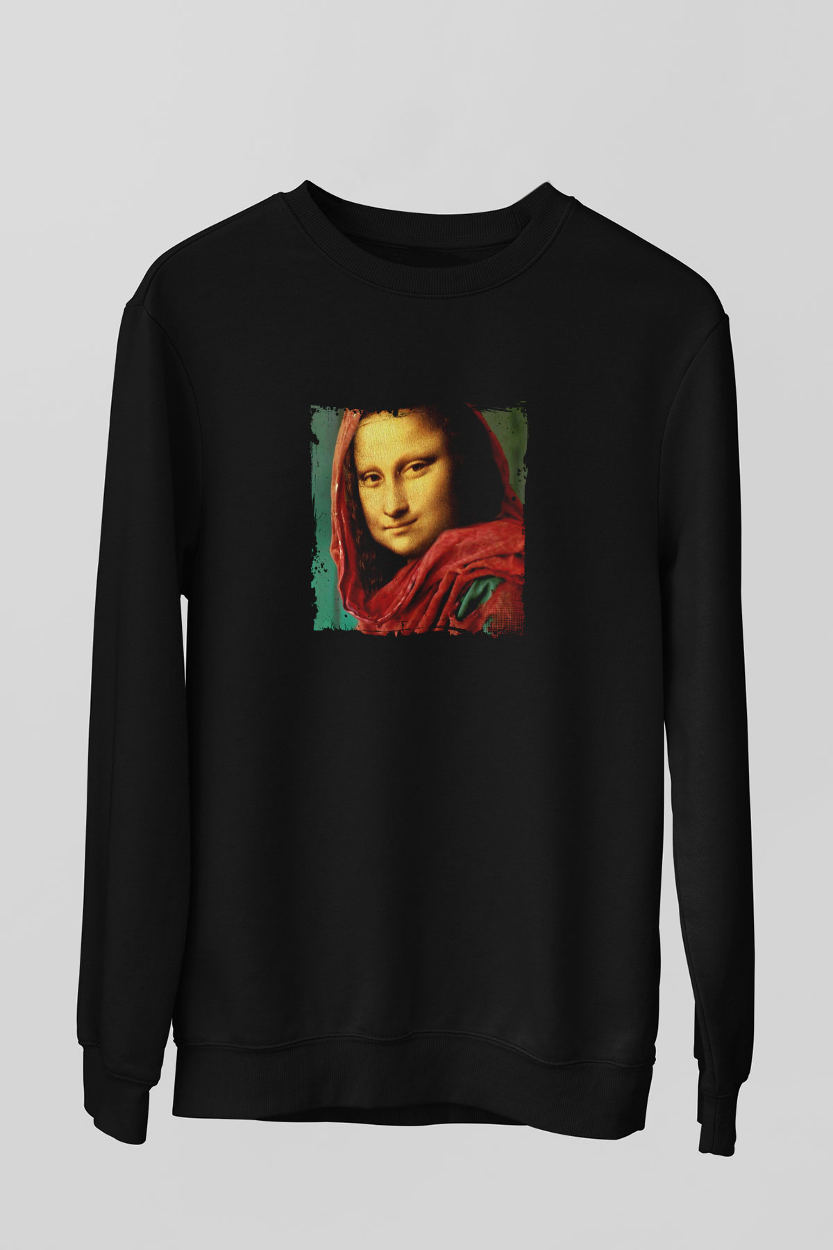 Mona Lisa Baskılı Unisex Siyah Sweatshirt