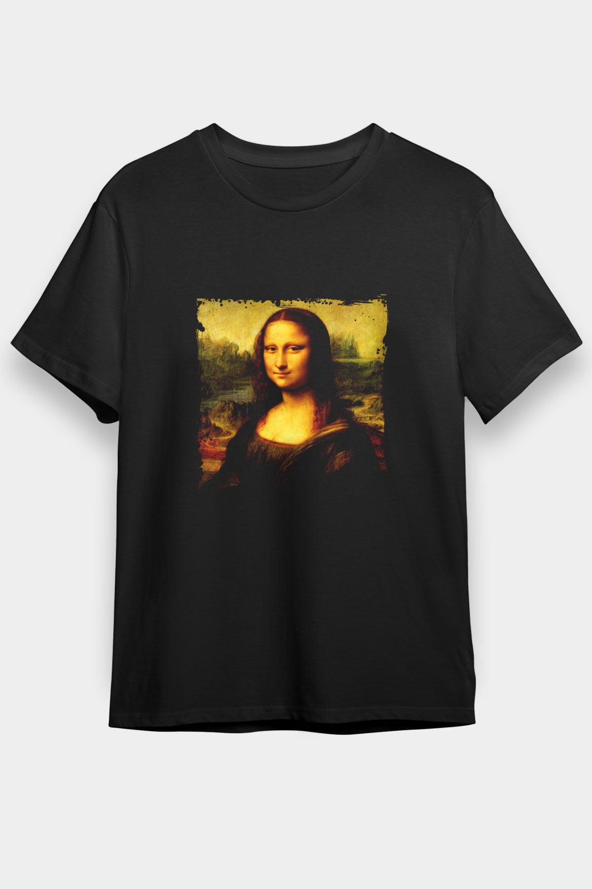 Mona Lisa Baskılı Unisex Siyah Tişört