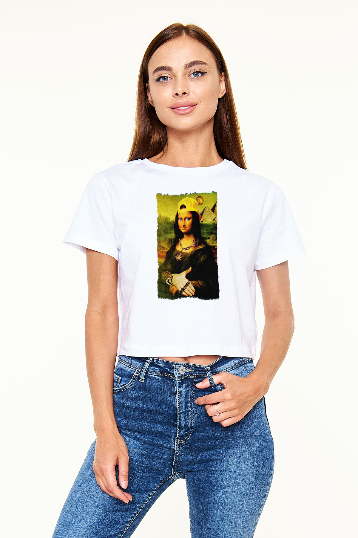 Mona Lisa Beyaz  Crop Top Tişört