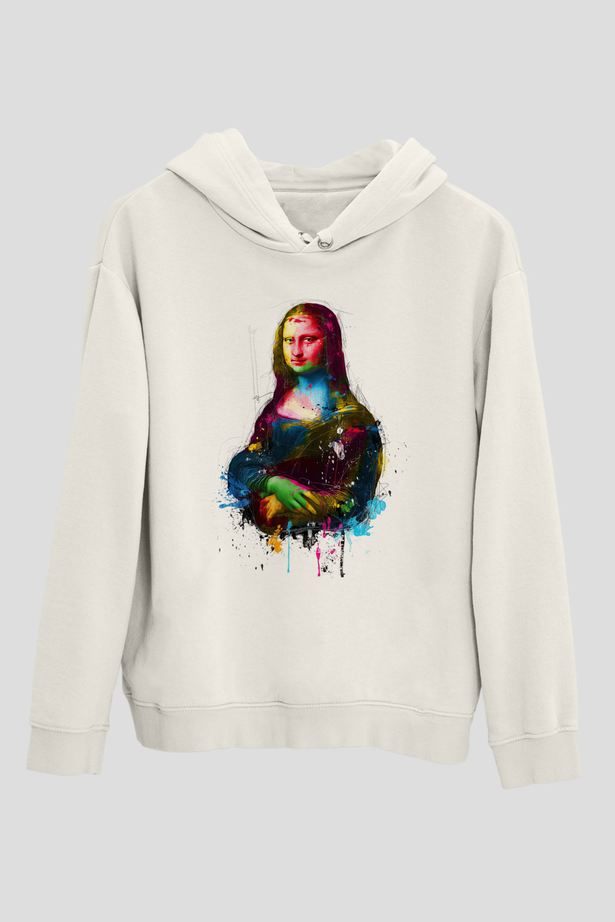 Mona Lisa Beyaz Unisex Kapşonlu Sweatshirt